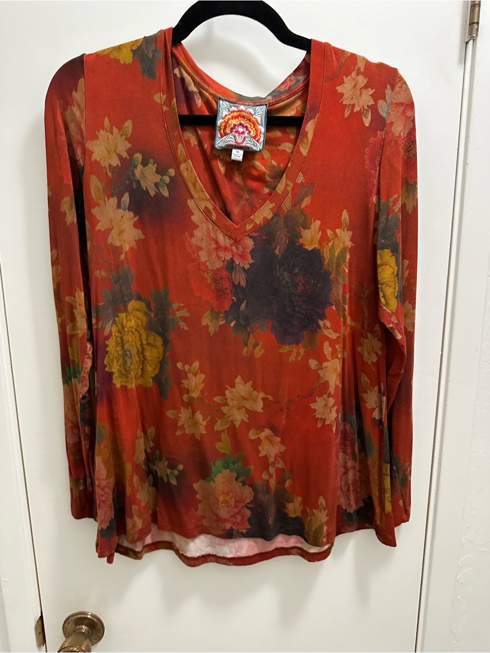 Johnny Was Multi-Color Floral Embroidered Scoop Neck Tee